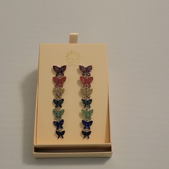 BRAND NEW C&C CALIFORNIA RAINBOW BUTTERFLIES MULTI-COLOR WOMEN"S DROP EARRINGS - Picture 4 of 14